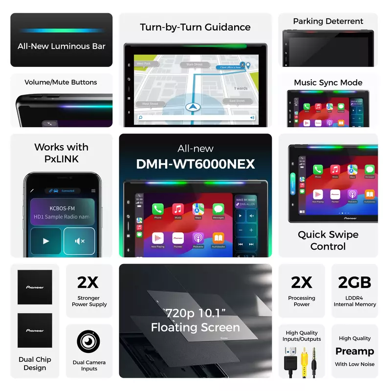 10.1" - HD Display Android Auto™(Wired/Wireless), Apple CarPlay®(Wired/Wireless), Bluetooth®, PxLink App - Floating Type Multimedia Receiver 10.1" - HD Display Android Auto™(Wired/Wireless), Apple CarPlay®(Wired/Wireless), Bluetooth®, PxLink App - Floating Type Multimedia Receiver